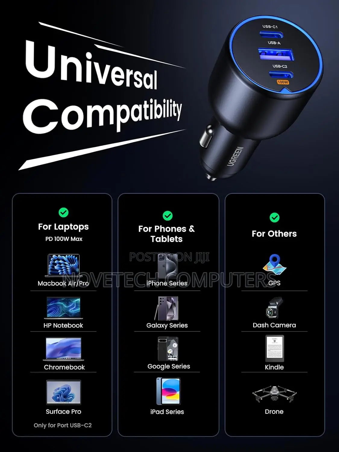 Ugreen Car Charger 130w Usb C Car Charger 3-Port