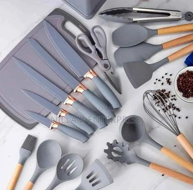 19pc Silicon Spoon Set + Knife Set + Bamboo - thumbnail 3