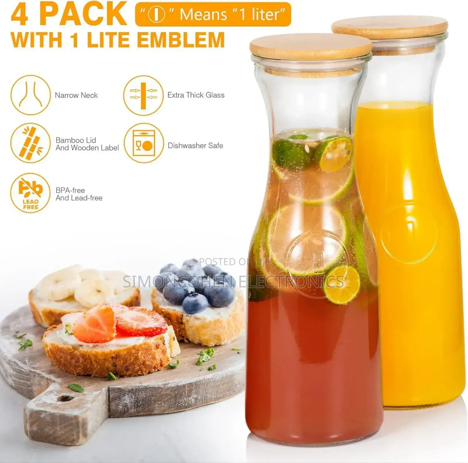 4pcs Set Glass Carafe Pitchers With Bamboo Lids