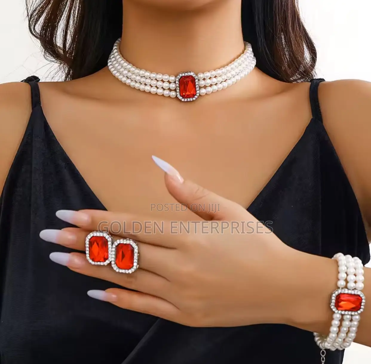 3pcs Necklace, Earrings, Bracelet Set, Layered Pearl Set