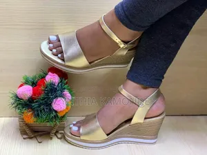 Color: Black Gold Brown Wedge Shoes