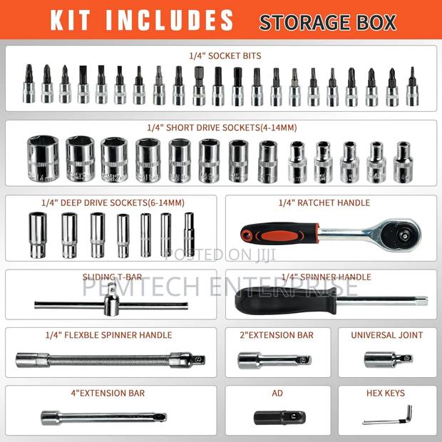 53 Pieces Socket Wrench Set Drive Socket Set With 1/4 Inch - thumbnail 4