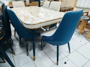 Marble Top Dining Set + 6 Leather Chairs - Free Delivery