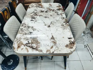 Marble Top Dining Table + 6 Leather Seats + Free Delivery