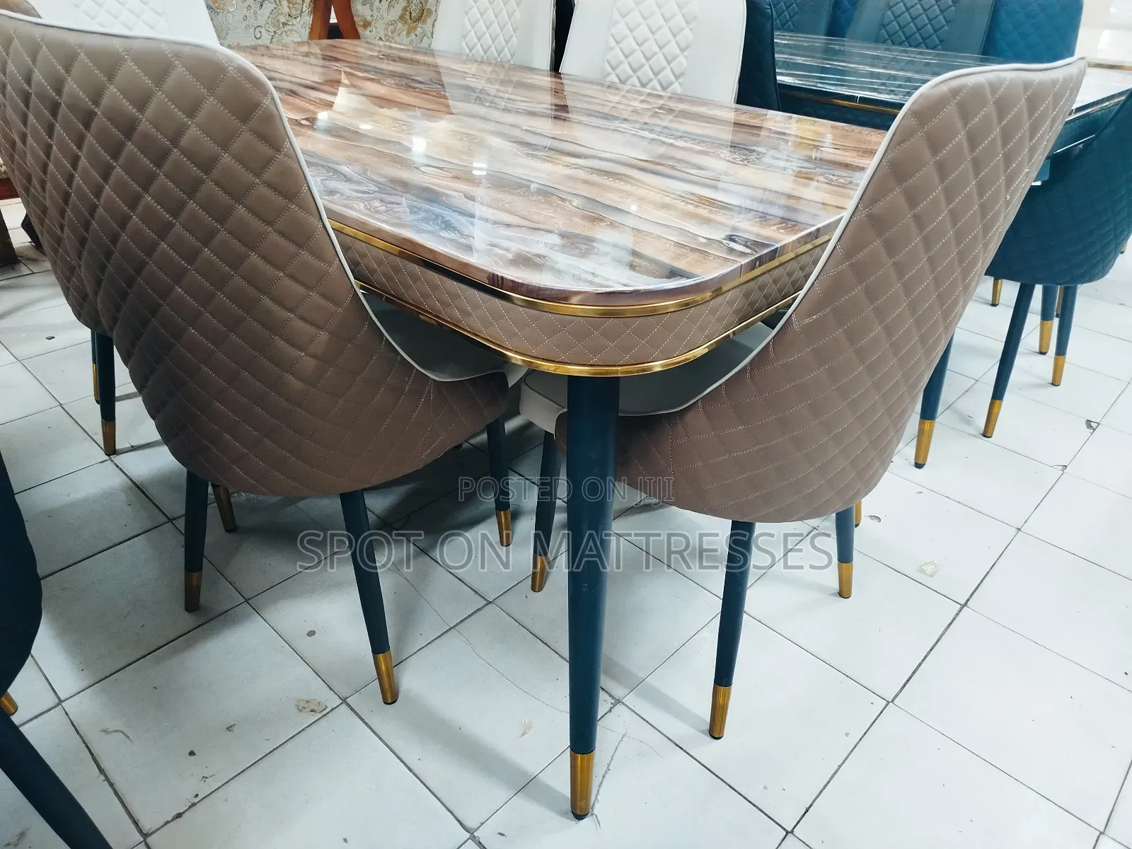 Marble Top Dining Table + 6 Leather Seats + Free Delivery.