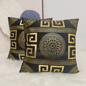 Velvet Throw Pillow Cover - Black With Gold Details