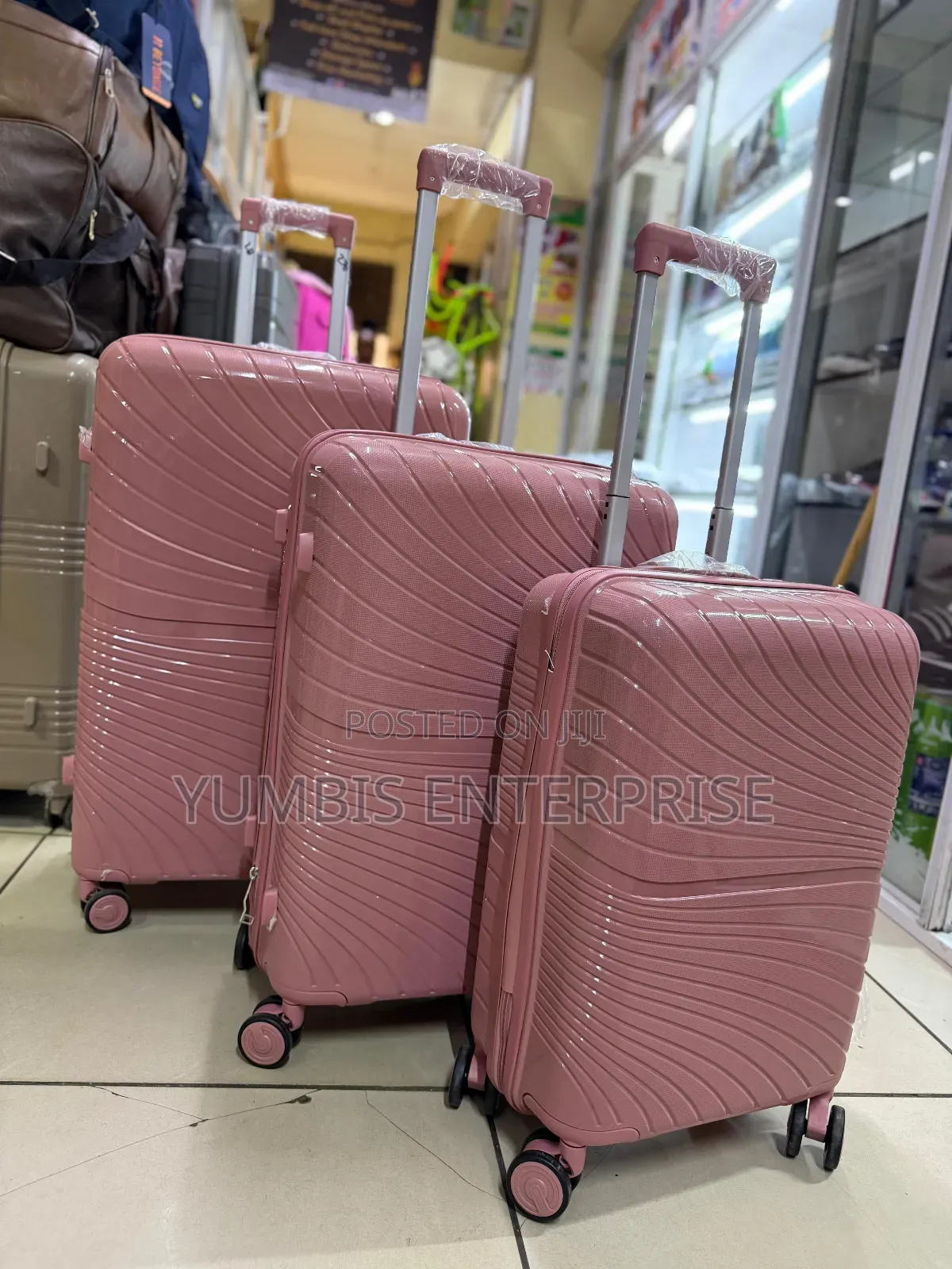 Pink Rubber Suitcase 3 in 1 Set (66cm,60cm,50cm Height 7500