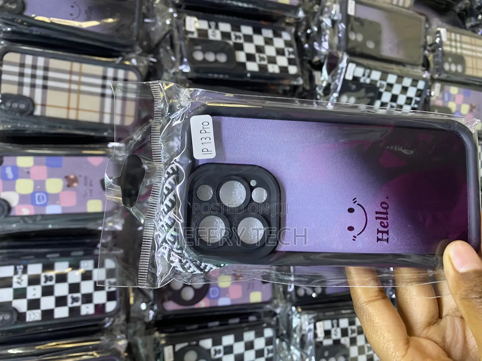 iPhone 13 Pro Purple Cute Hello Smile Tartan Plaid Case