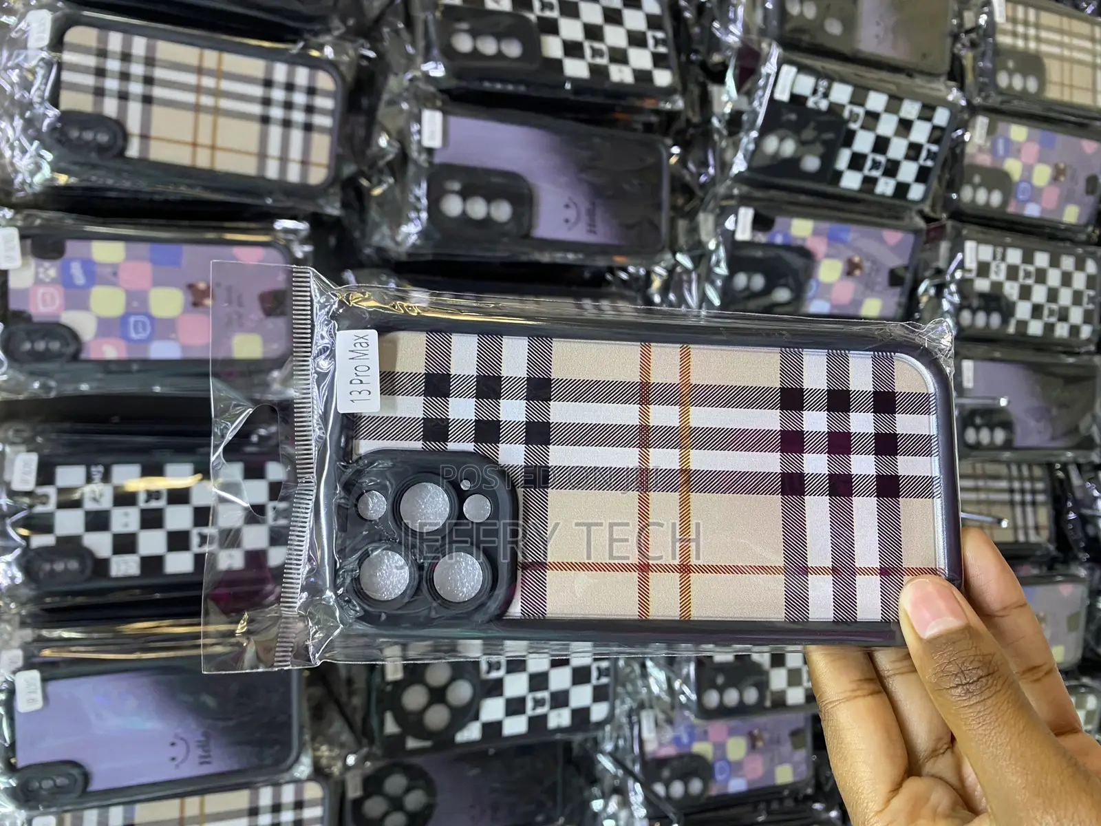 Waswe iPhone 13 Pro Max Brown Black Tartan Plaid Case