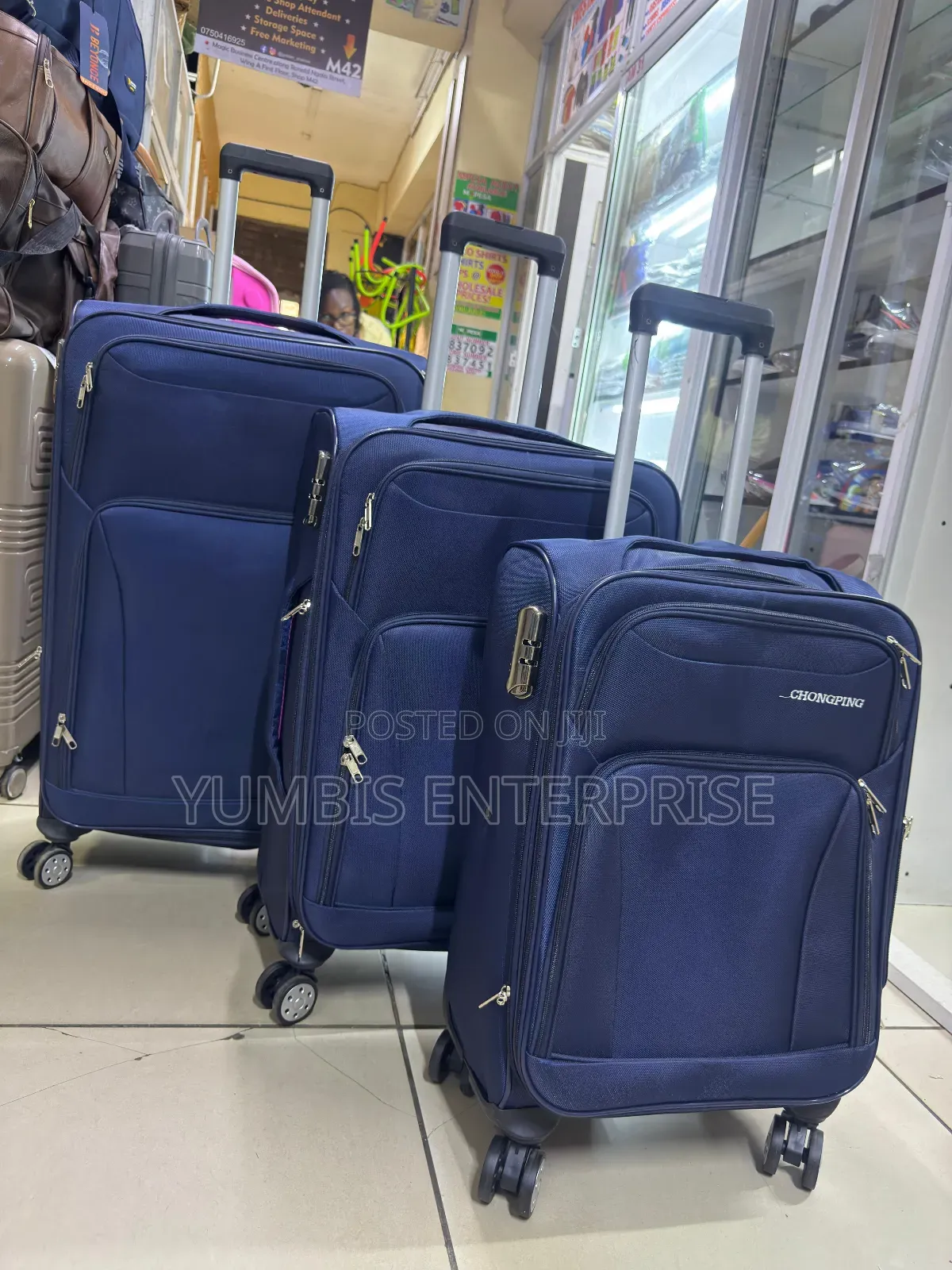Navy Blue Chongping Fabric Material Quality Suitcases 3 in 1