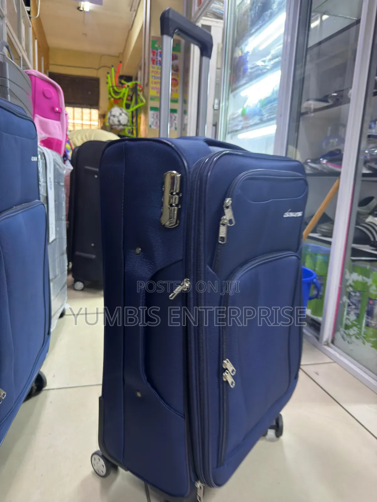 Navy Blue Large Fabric Suitcase Large 1pc Piece at 4500