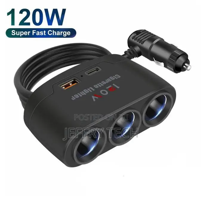 3 in 1 Dual Usb Socket 120w Car Splitter 12v 24v Fast Charge
