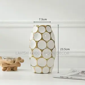 Large Ceramic White and Gold Flower Vase for Decor