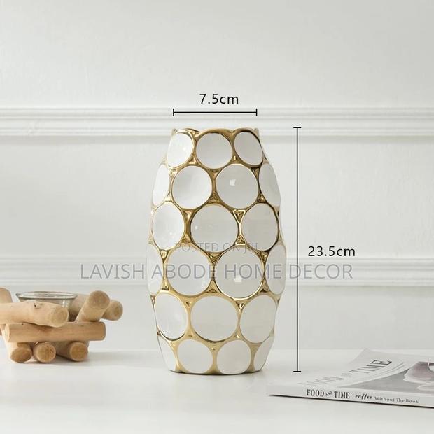 Large Ceramic White and Gold Flower Vase for Decor