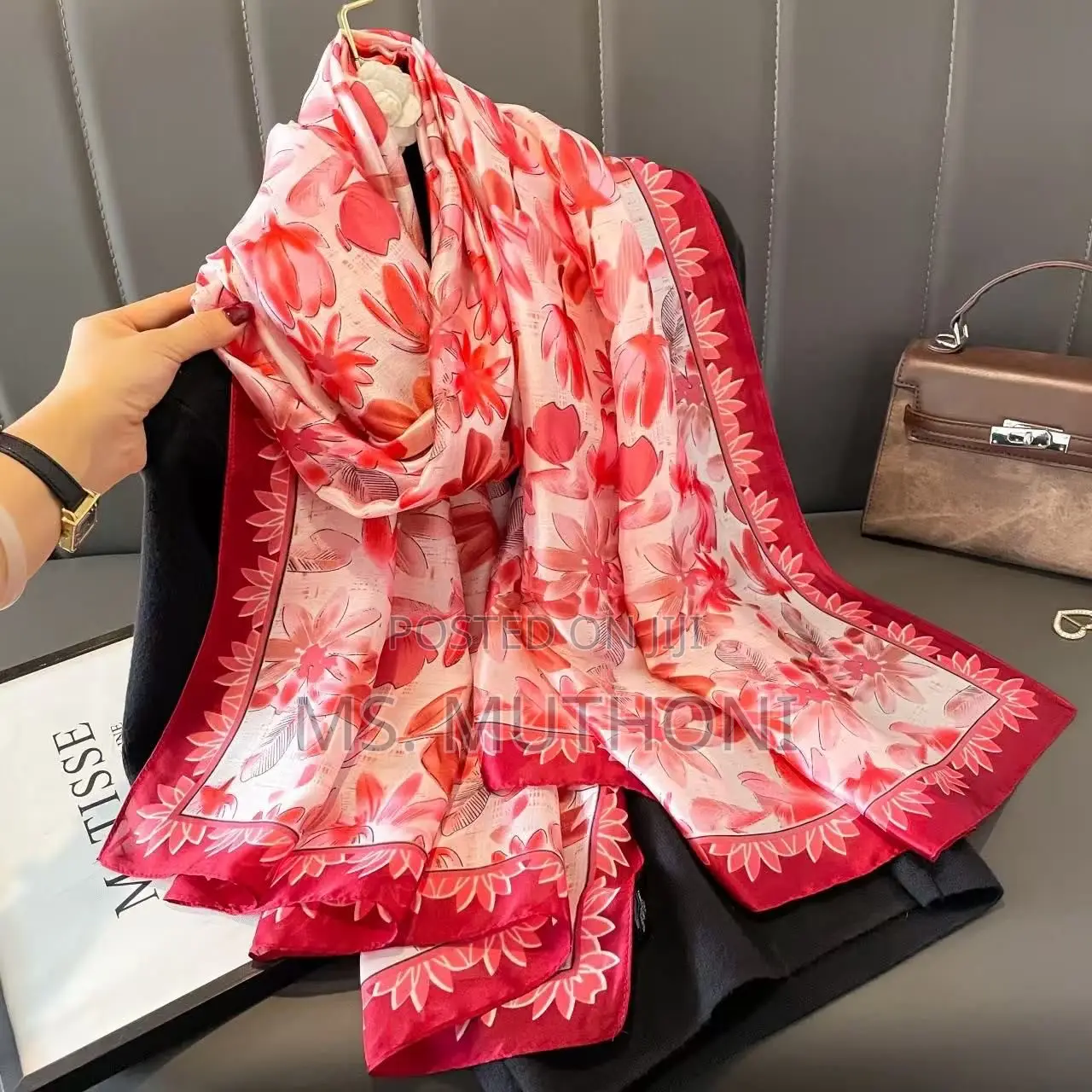 Elegant Floral Quality Ladies Soft Silk Scarf 
