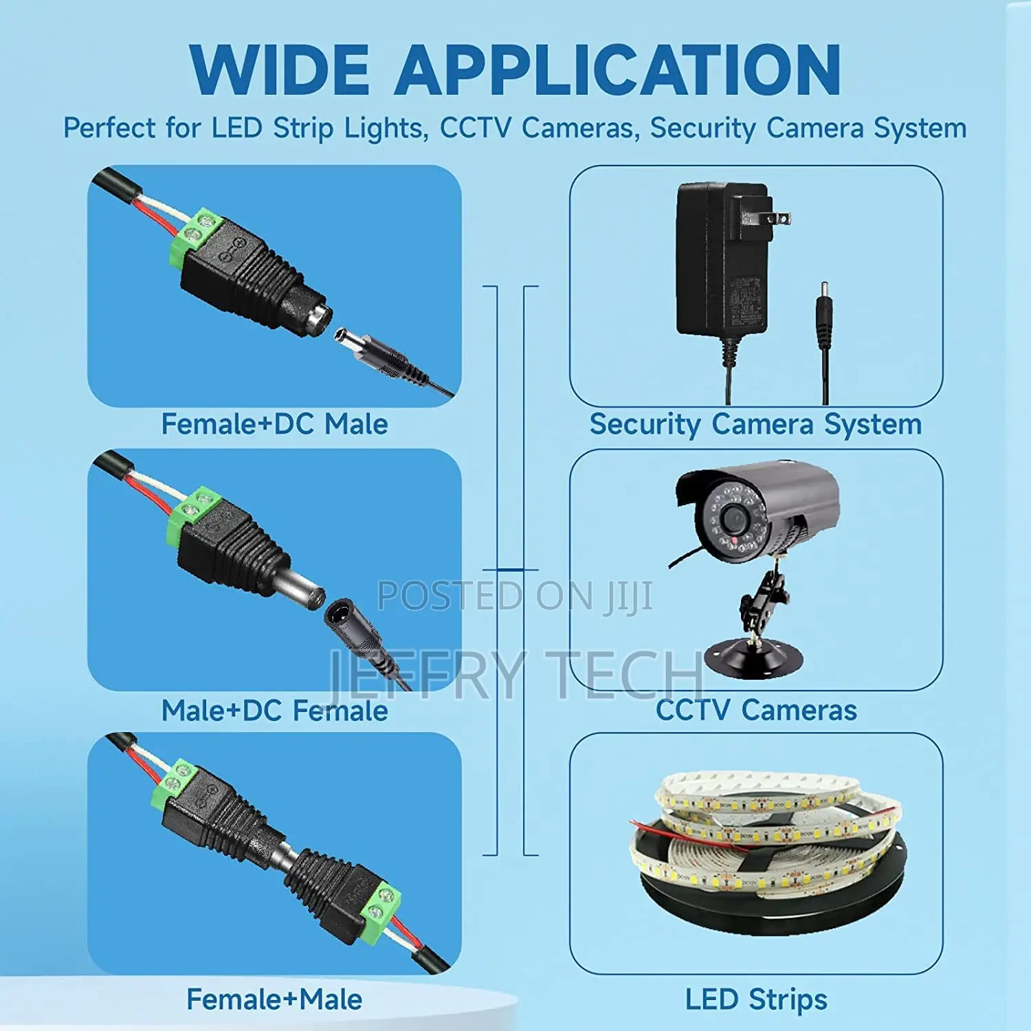 Dc Power Jack Plug Adapter,12v, 24v Male +Female