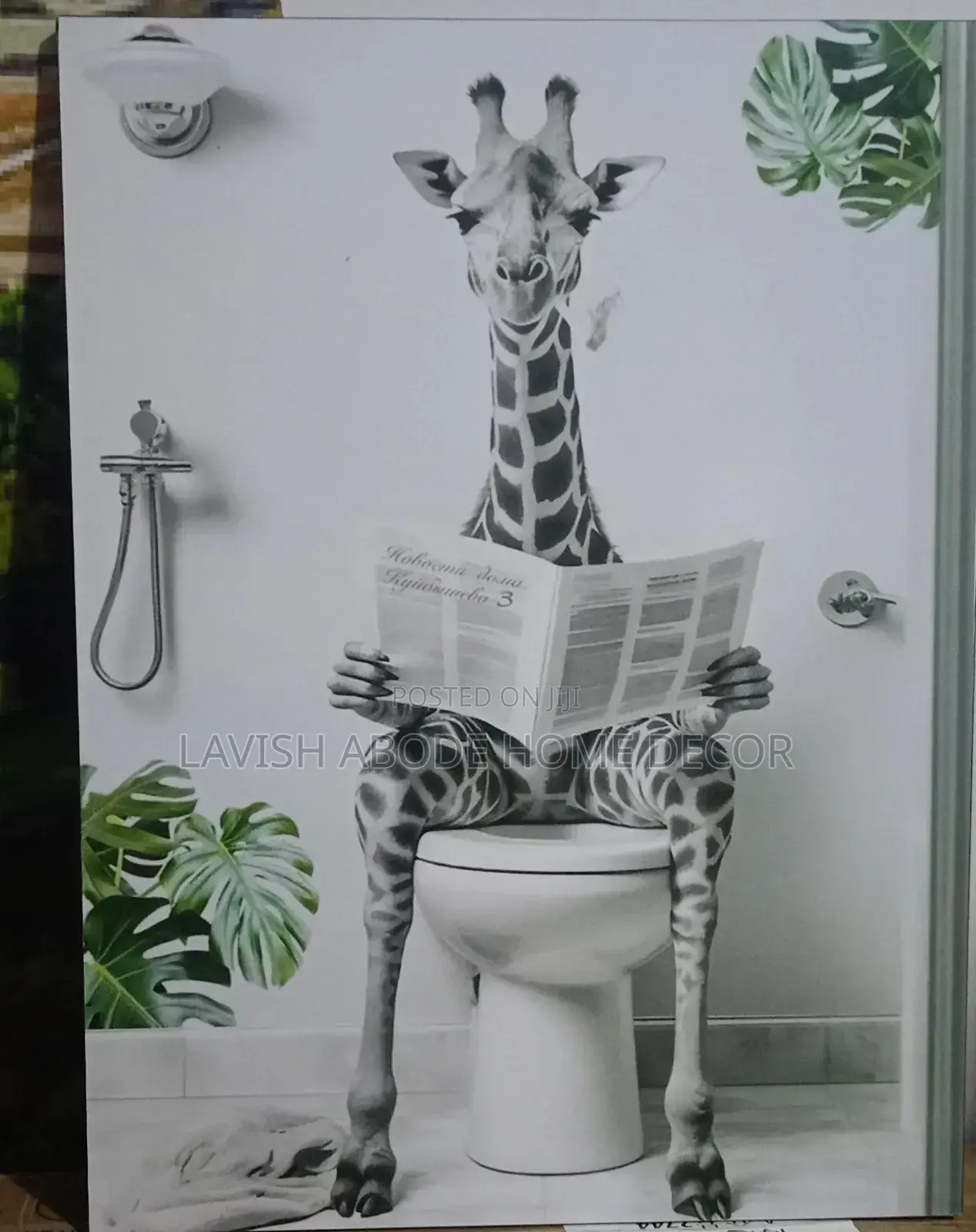 Toilet Wall Art Decor Giraffe Holding Magazine