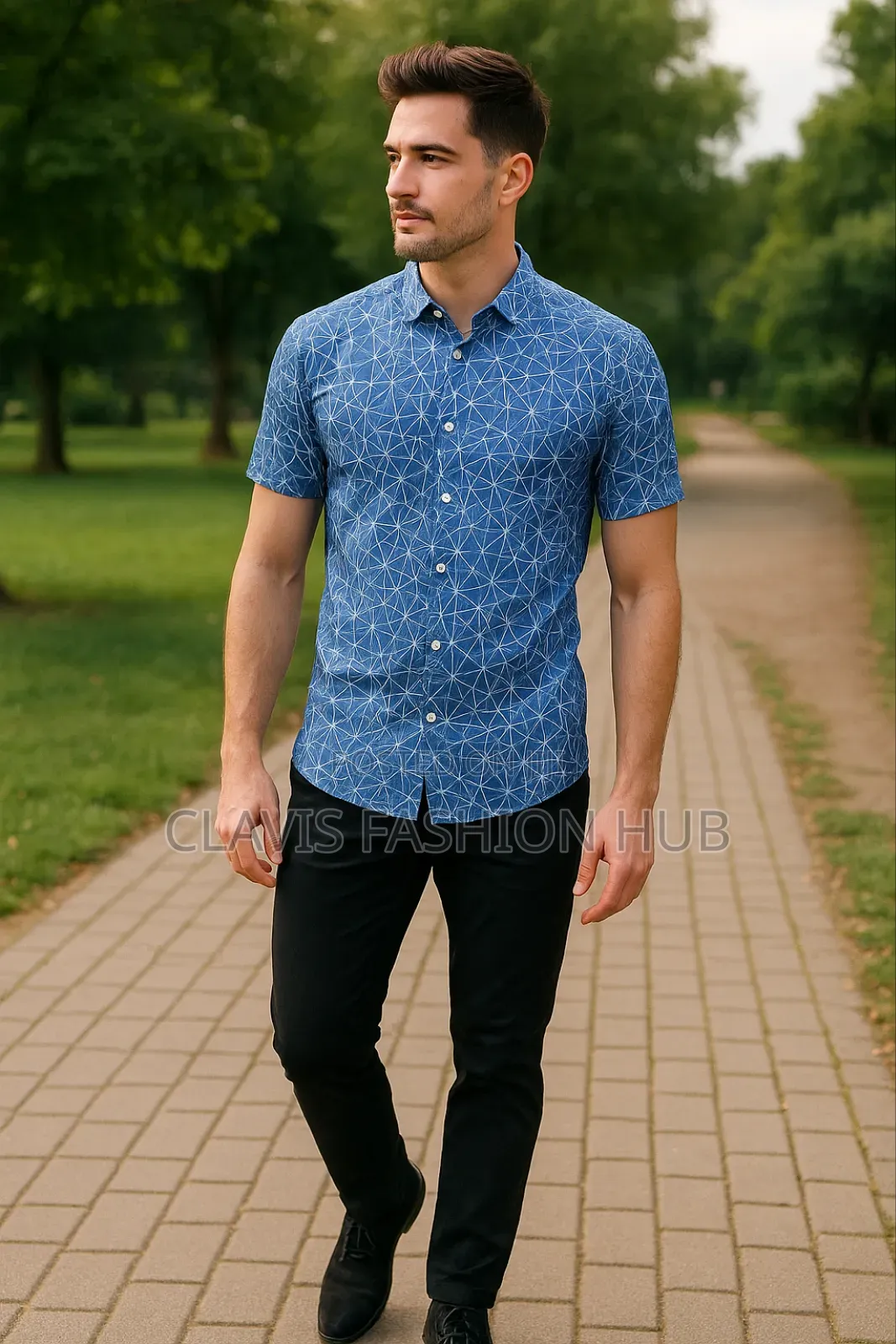 Patterned Shirt Sky Blue And White Shrieks.