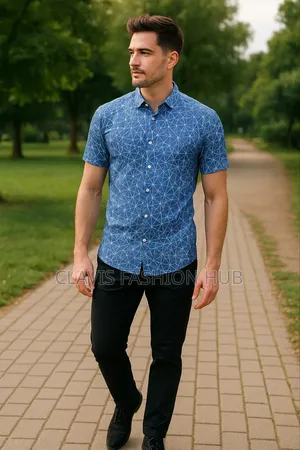 Patterned Shirt Sky Blue And White Shrieks.