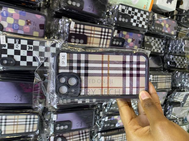 Plush Scottish Tartan Grid Stripe Fabric iPhone 14 Case - main view