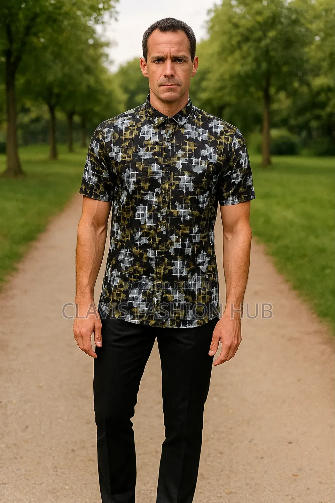 Men Shirts Black and White Flowered