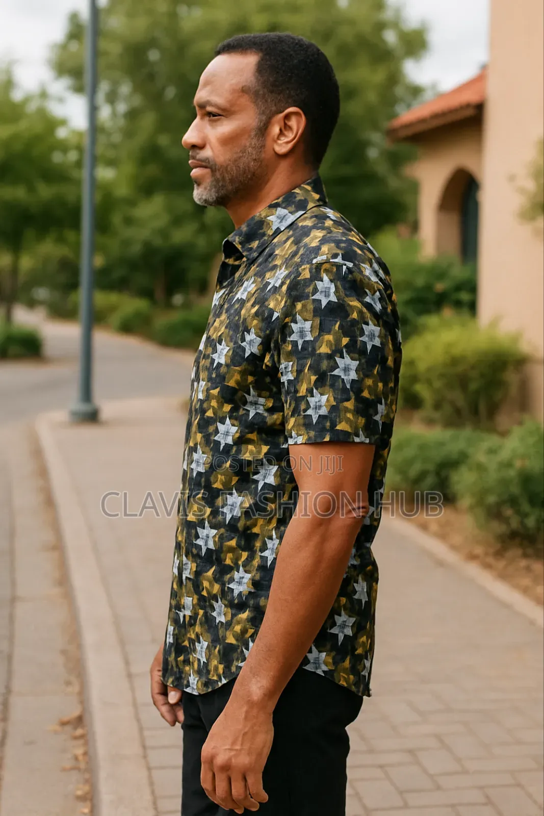Men Shirts Black and White Flowered