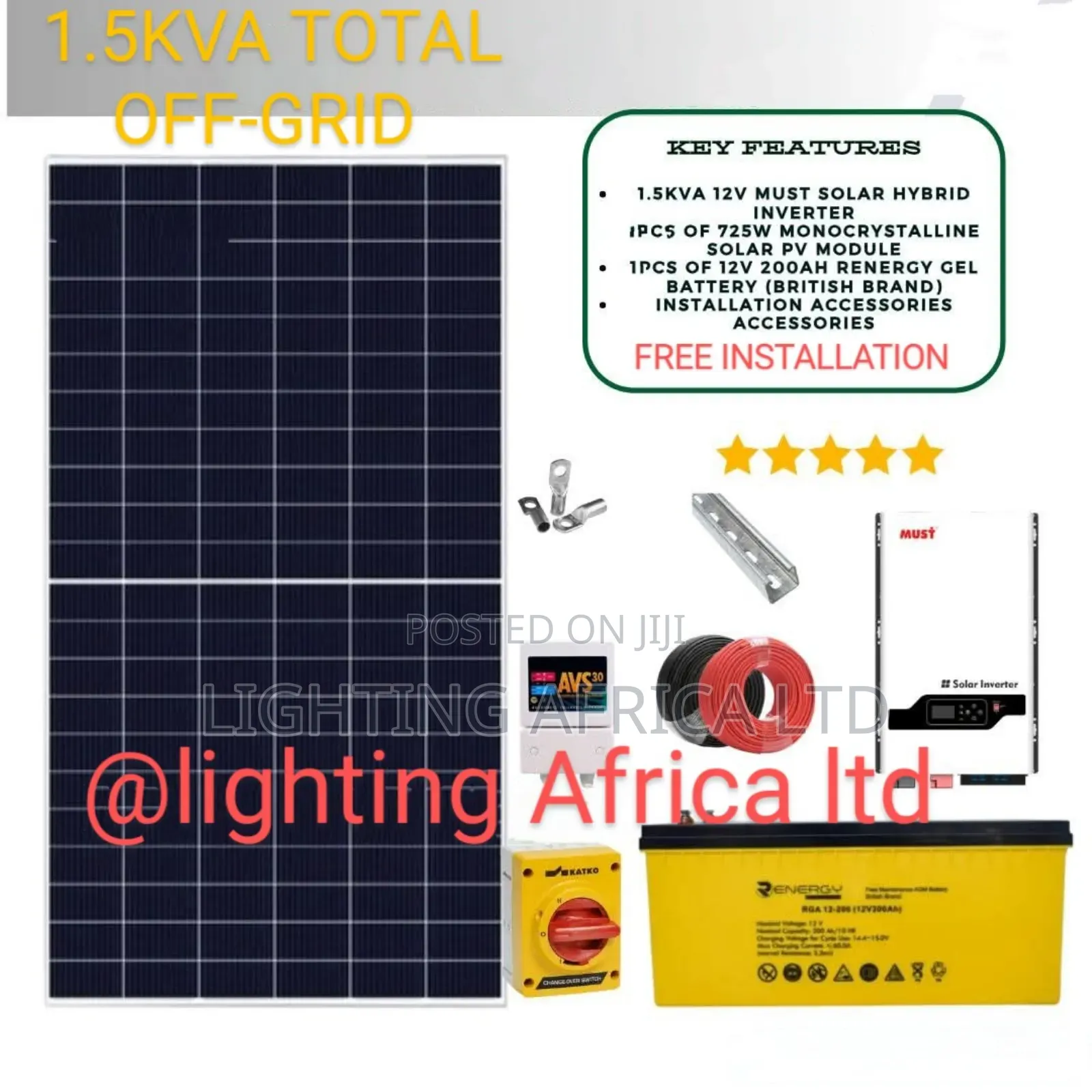1.5kva Total Off-Grid 200ah Renergy Agm Battery Uk Brand