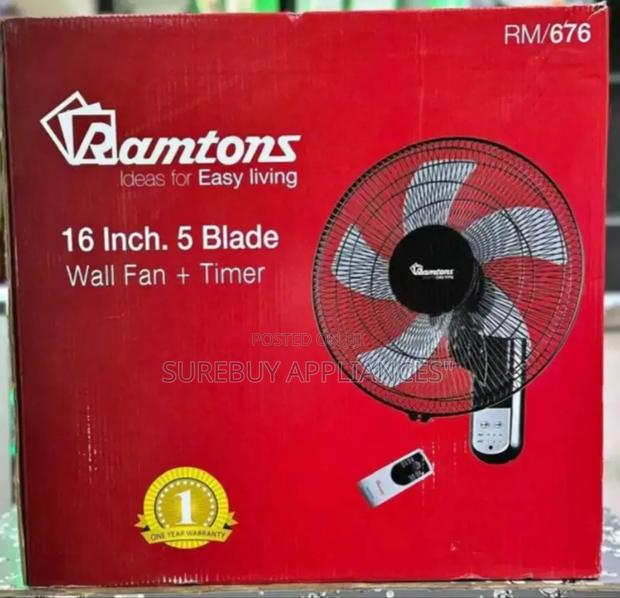 Black Wall Fan 16" 3 Speed With Remote - Rm/676