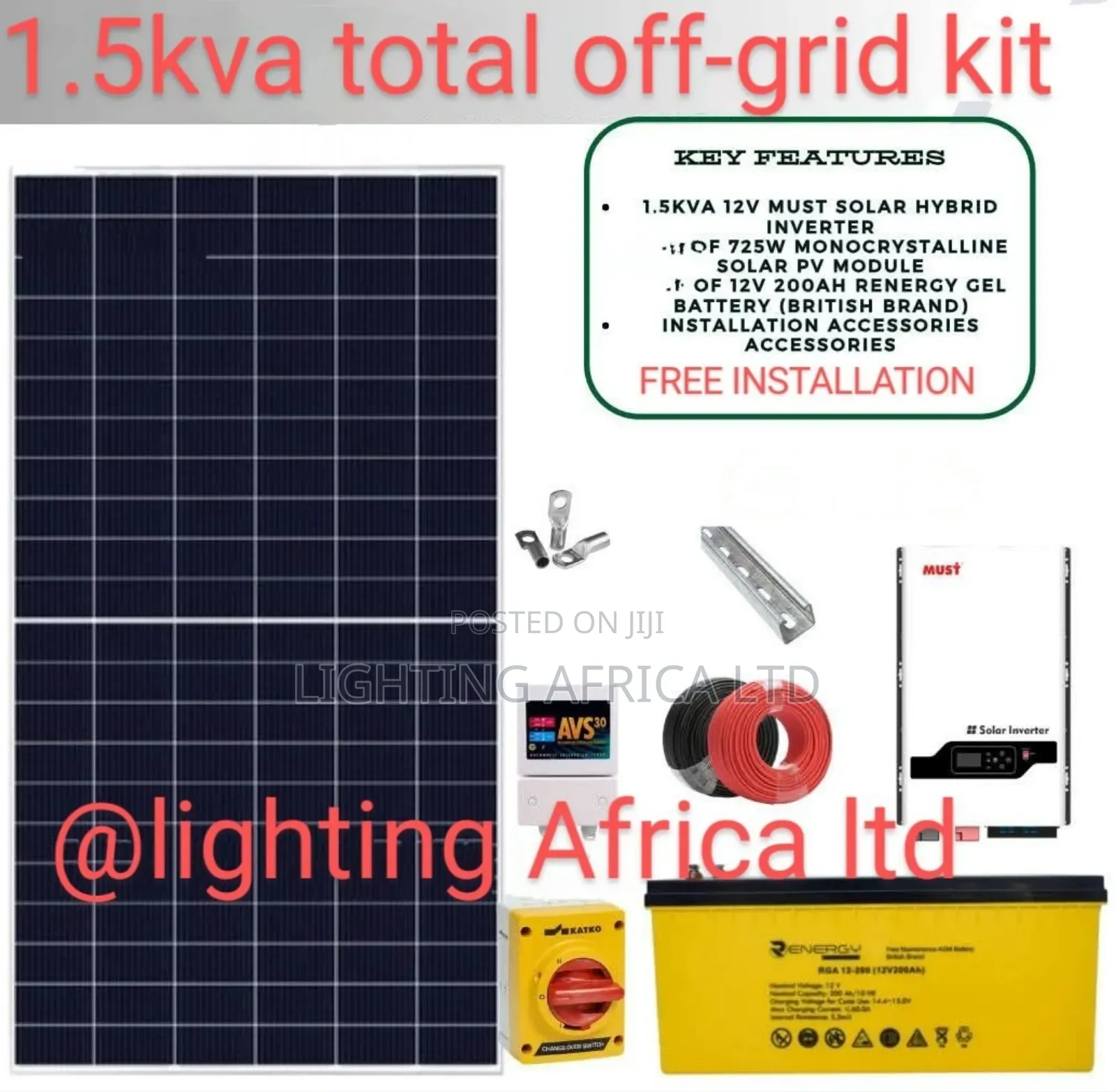 1.5kva Must Total Off-Grid Kit 200ah Renergy Agm Battery