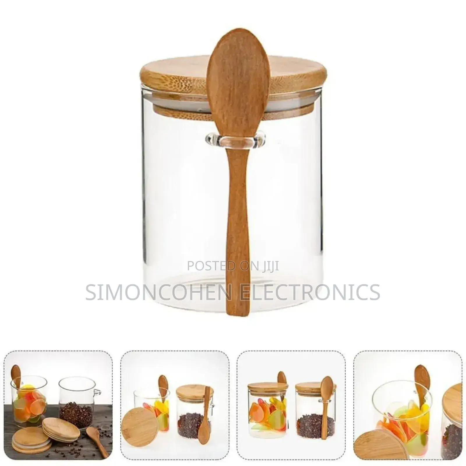 Glass Spice/ Storage Canister With Wooden Spoon
