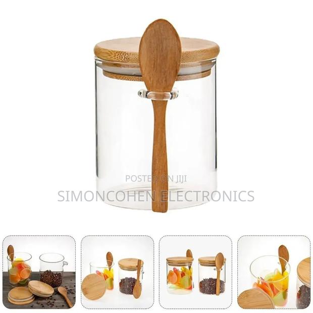 Glass Spice/ Storage Canister With Wooden Spoon