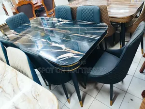 Mid-Year Sale! - Marble Top Dining Set + 6 Leather Chairs