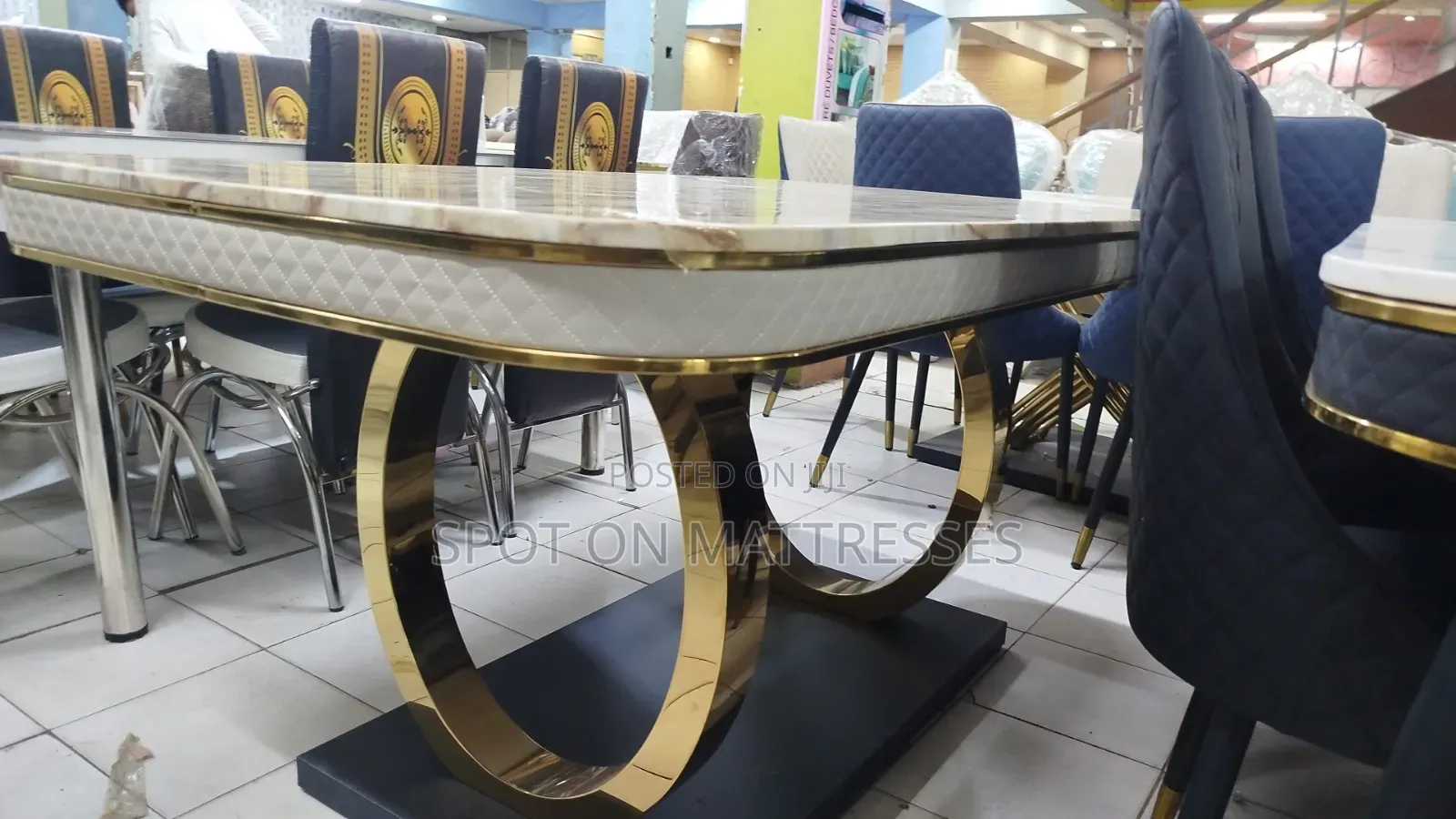 High-End Marble Top Dining Set 6 Chairs With Gold Finishing
