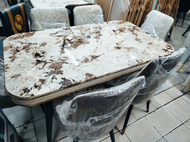 Classic Dining Set With Marble Top Table + 6 Leather Chairs. - main view