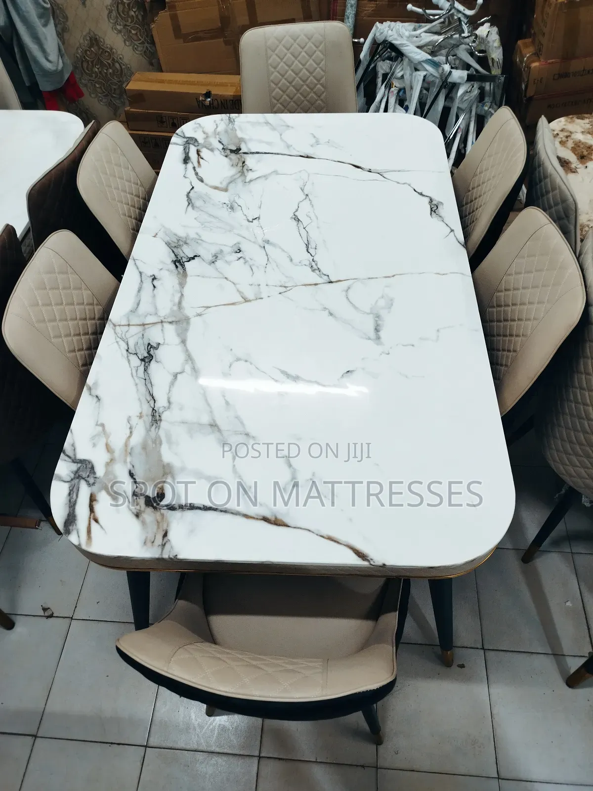 New Arrivals! Marble Top Dining Set With 6 Leather Chairs.