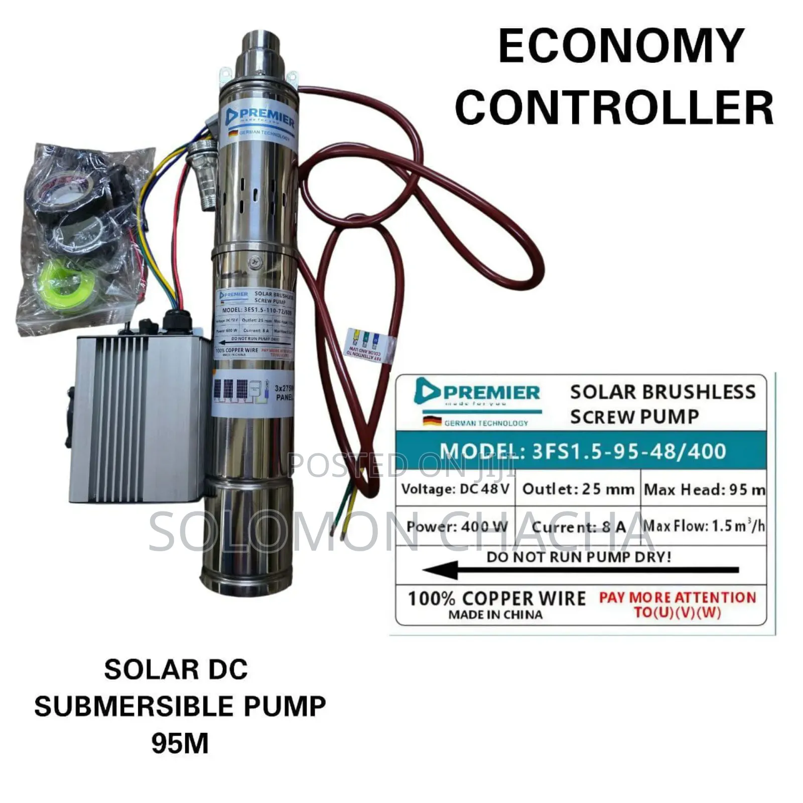 Premier 95m 400w 48v Solar Dc Submersible Pump Best Quality