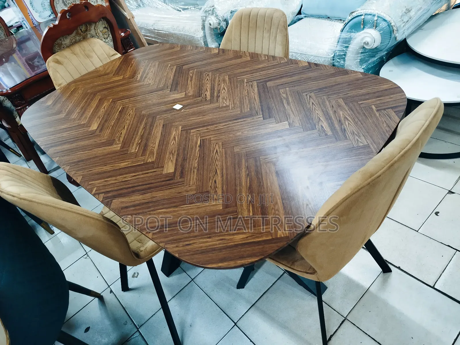 Price Friendly! - Wooden Top Dining Set + 6 Suede Chairs.