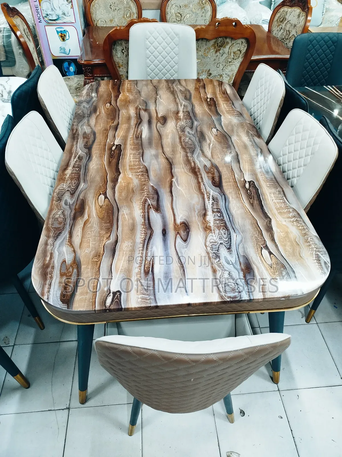 20% Off! Classic Marble Top Dining Set With 6 Leather Chairs