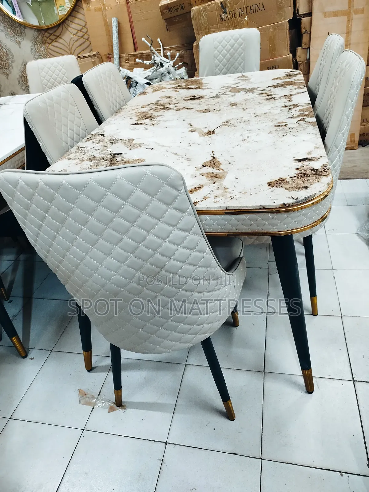 20% Off! Classic Marble Top Dining Set With 6 Leather Chairs