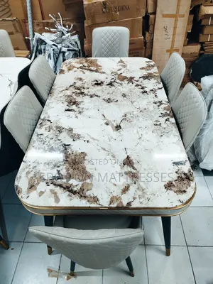 20% Off! Classic Marble Top Dining Set With 6 Leather Chairs