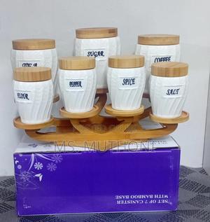 7pcs Ceramic Canisters With a Bamboo Stand and Bamboo Lids* - thumbnail 2