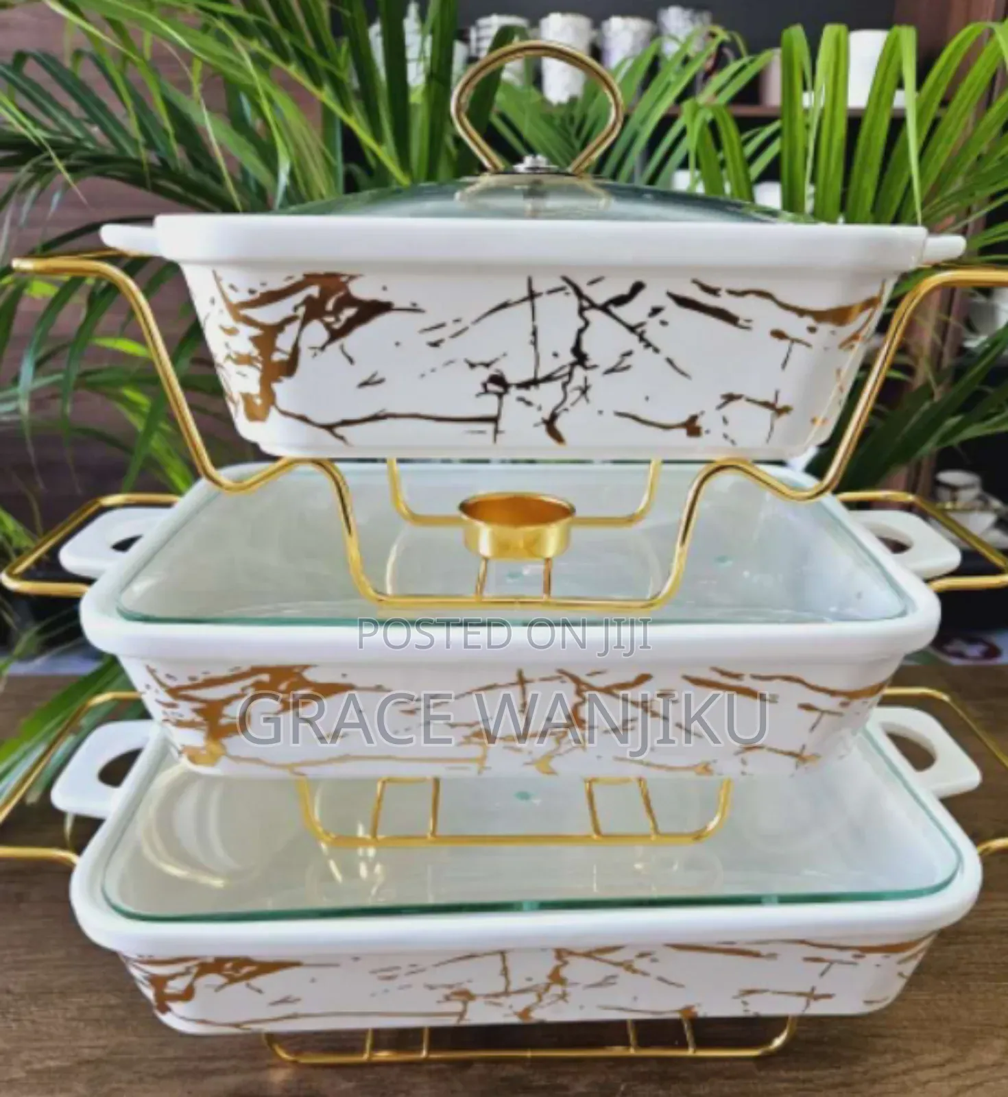 3pcs Black Gold Ceramic Chaffing Dish