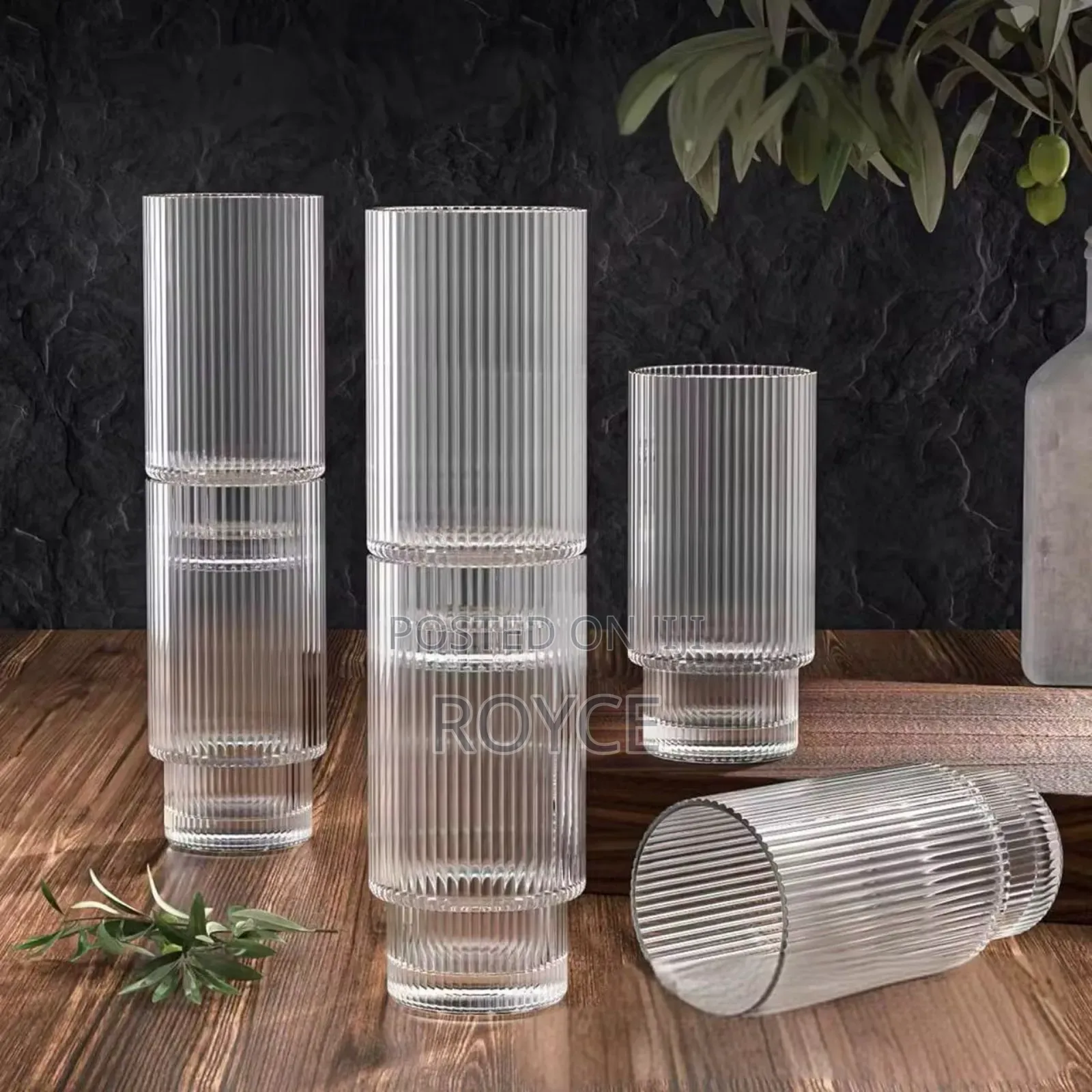 Ribbed Crystal Glass Tumblers-6pcs