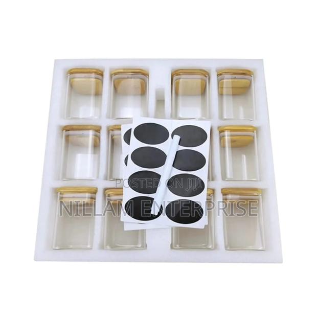 12pc Square Glass Spice Jar Set 300ml