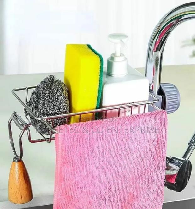 Stainless Steel Faucet Rack / Sink Tidy With Towel Rack