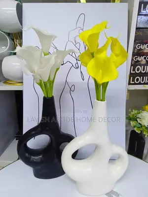 Irregular Ceramic Flower Vase - Black and White
