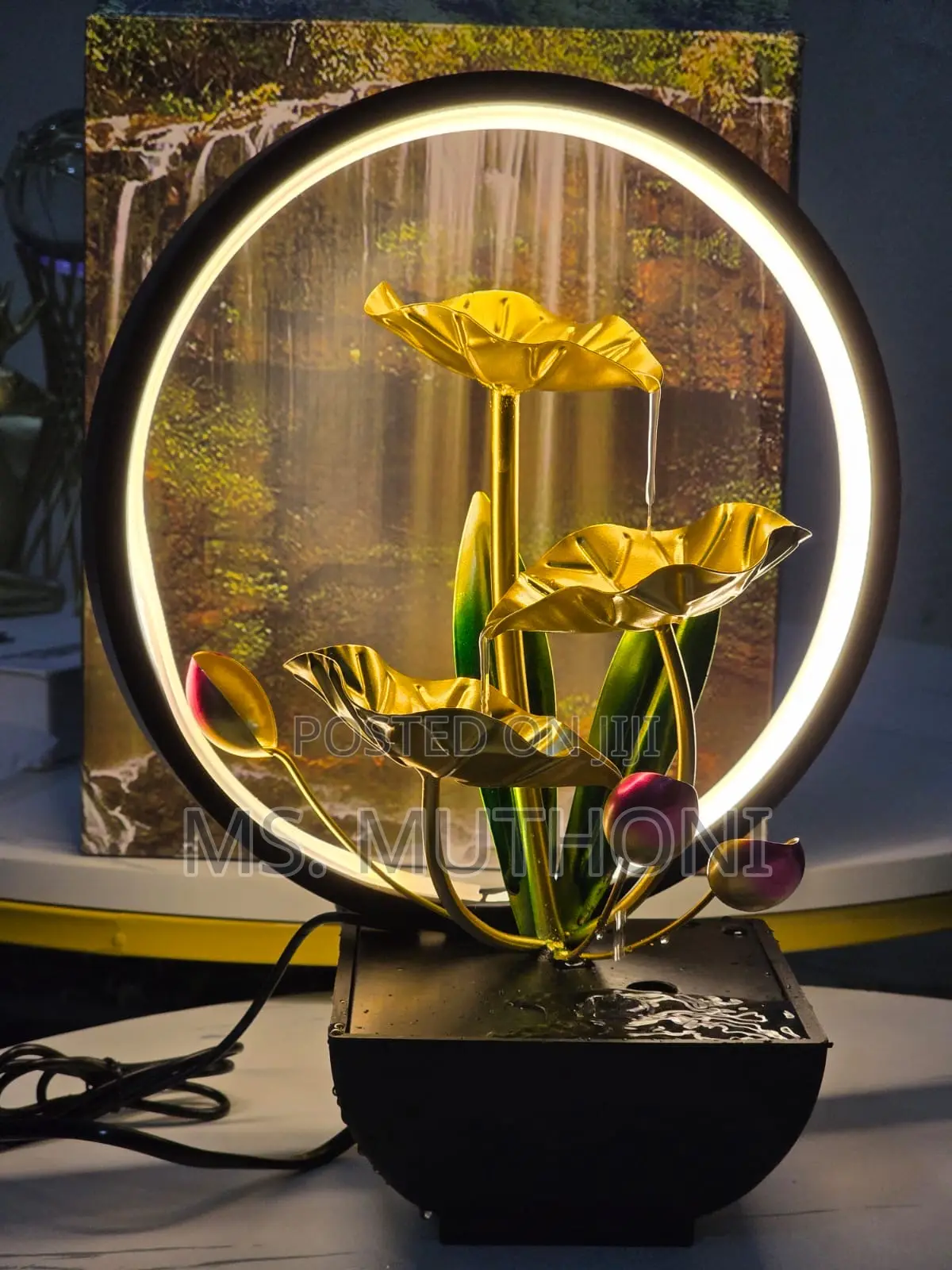 Tabletop Water Fountain With Led Ring Lights*