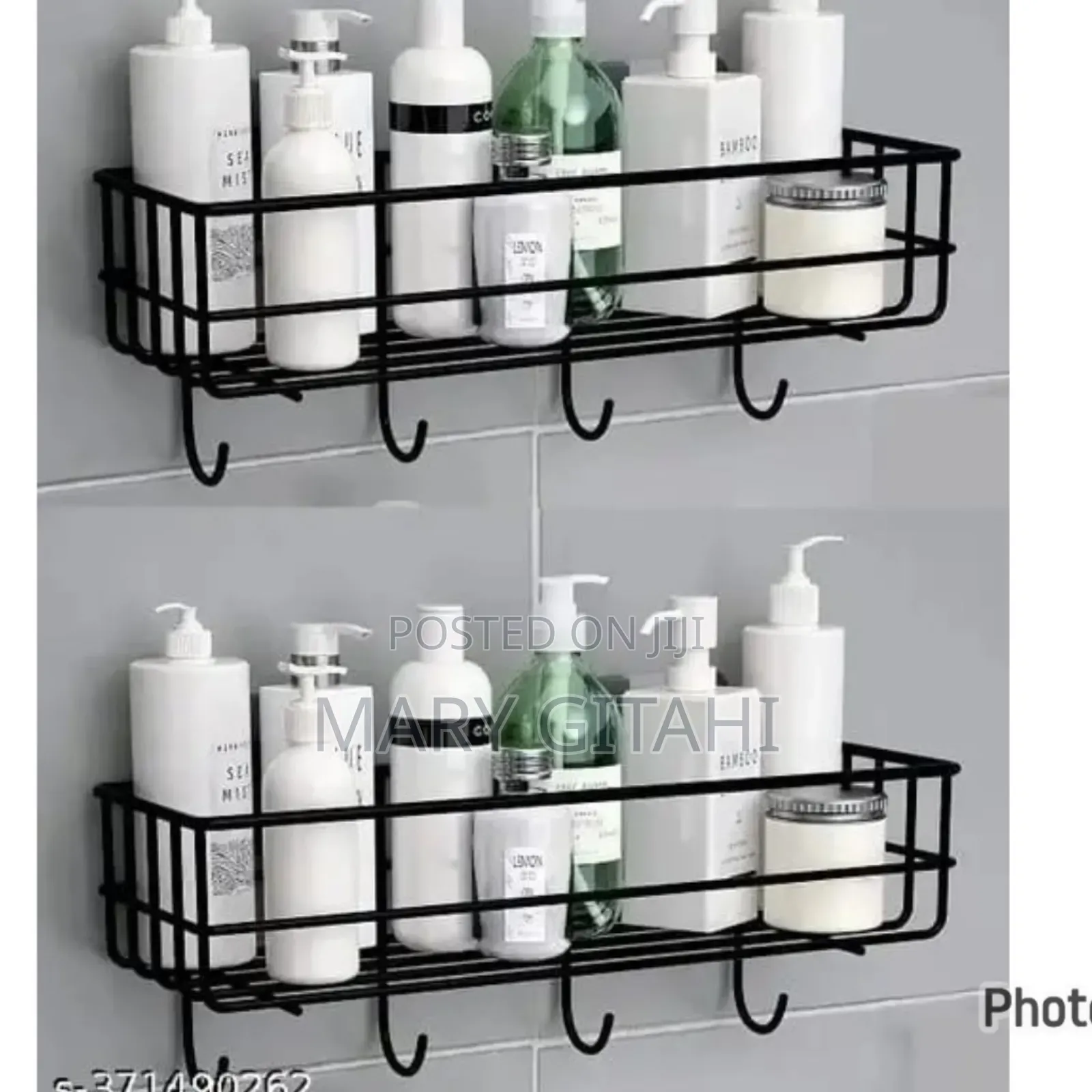 2pcsrectangular Metallic Bathroom Shelf With Hooks