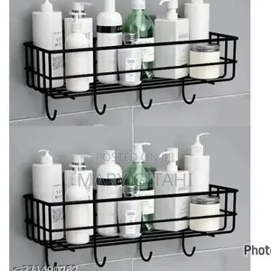 2pcsrectangular Metallic Bathroom Shelf With Hooks