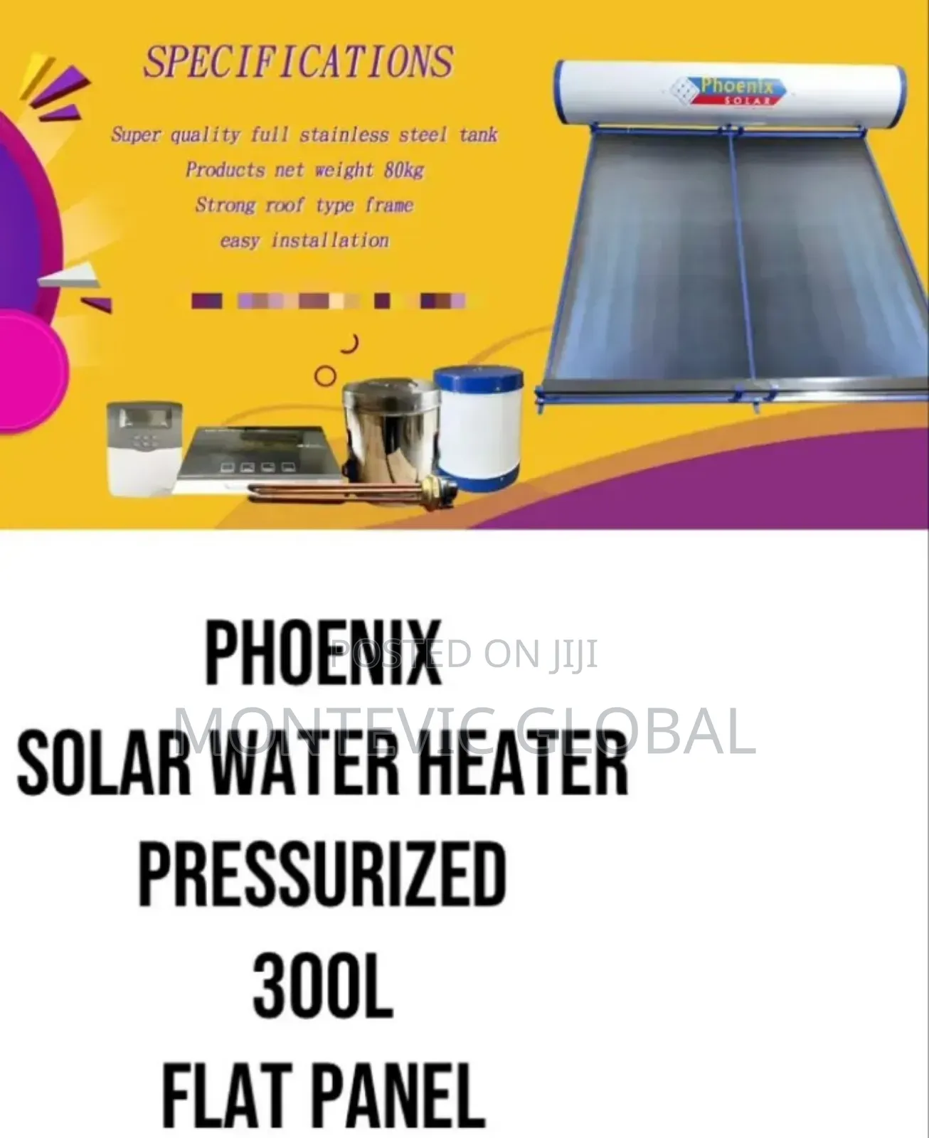 Phoenix Solar Water Heater Pressurized 300l Flat Panel